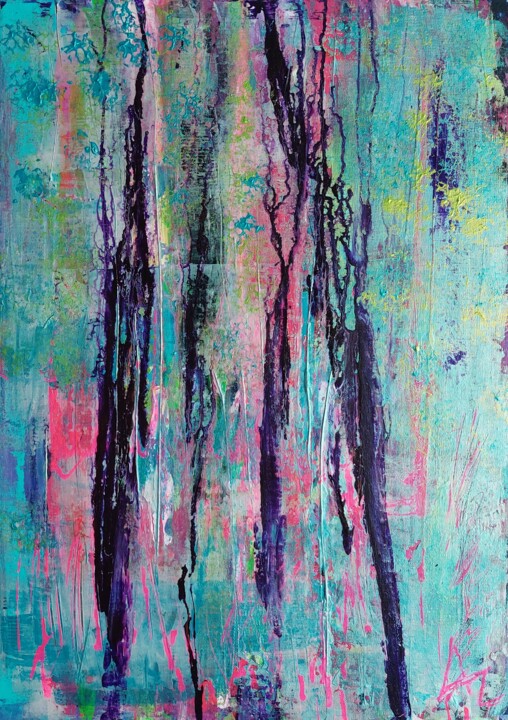 Painting titled "Impression de forêt" by Laurence Ansiaux, Original Artwork, Acrylic Mounted on Wood Stretcher frame