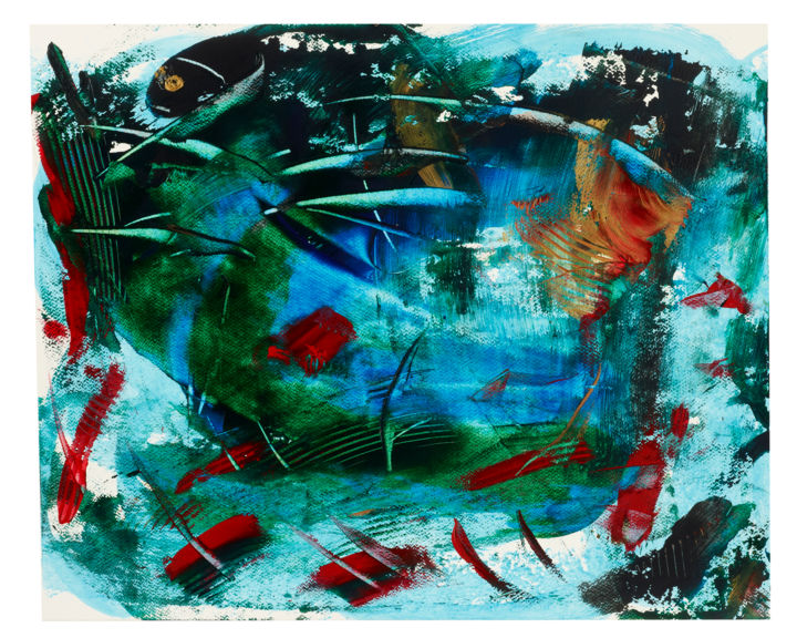 Painting titled "Aquarium dans l'Océ…" by Laurence Auger Vallon, Original Artwork, Acrylic Mounted on Wood Stretcher frame