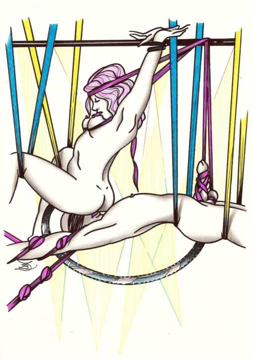 「acrobates.jpg」というタイトルの描画 Laurence Delmotte-Berrebyによって, オリジナルのアートワーク, マーカー