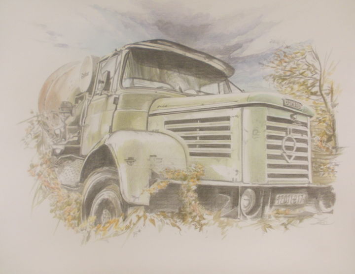 Painting titled "BERLIET" by Laurence Delmotte-Berreby, Original Artwork, Pencil