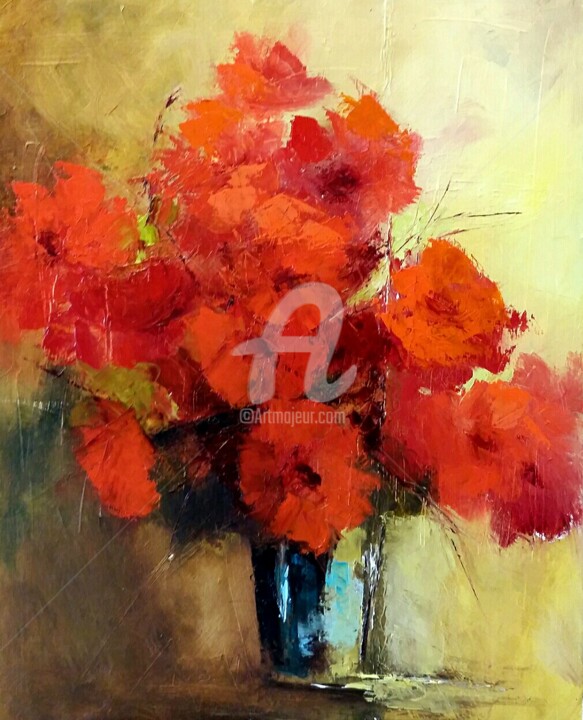 Painting titled "fleurs" by Laurence Clerembaux, Original Artwork