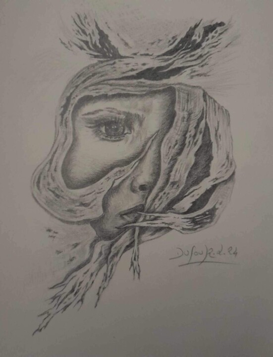 Dessin intitulée "Hantée" par Laurence Dufour, Œuvre d'art originale, Graphite