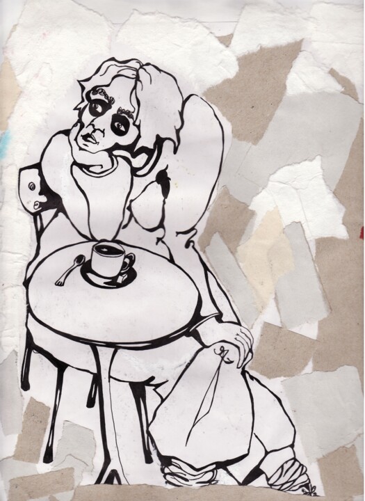 Collages intitulée "café-encre-papier-1…" par Laurence Fillod, Œuvre d'art originale, Papier