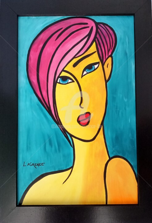 Painting titled "LOUISE" by Laurence Lbn, Original Artwork, Acrylic Mounted on Wood Panel