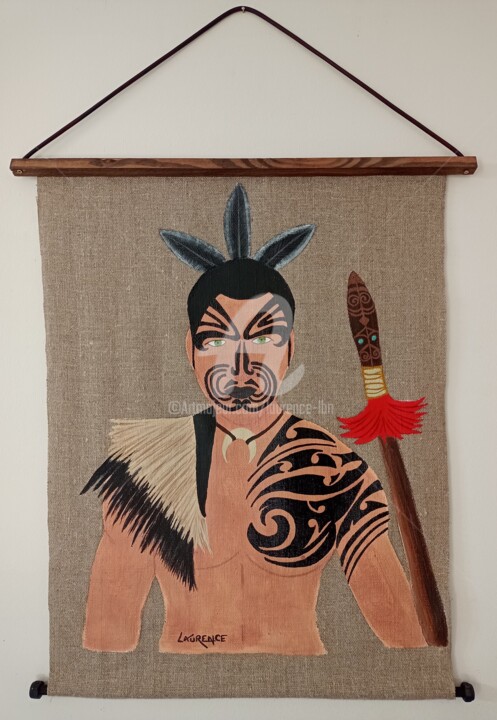 Painting titled "Maori - TAMATOA" by Laurence Lbn, Original Artwork, Acrylic Mounted on Other rigid panel