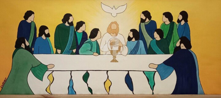 Pintura titulada "Cène Eucharistique" por Laurence Lbn, Obra de arte original, Acrílico