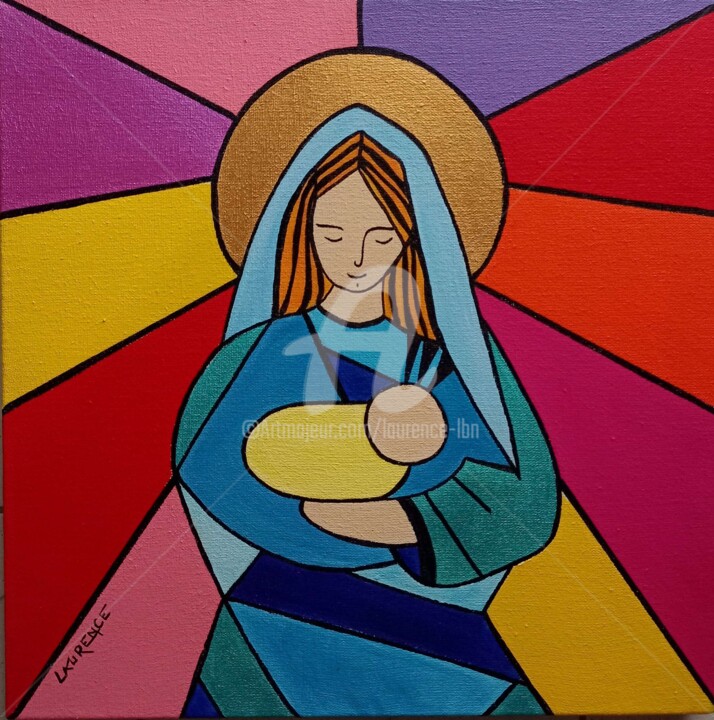Schilderij getiteld "Vierge sainte" door Laurence Lbn, Origineel Kunstwerk, Acryl