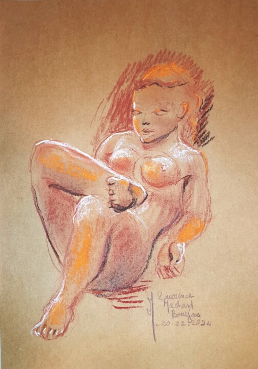 Tekening getiteld ""Femme allongée" d'…" door Laurence Machard Brujas, Origineel Kunstwerk, Pastel