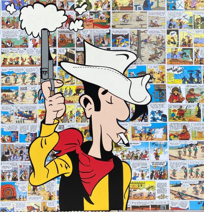 Peinture intitulée "Lucky Luke Pop" par Laurence Masson, Œuvre d'art originale, Acrylique