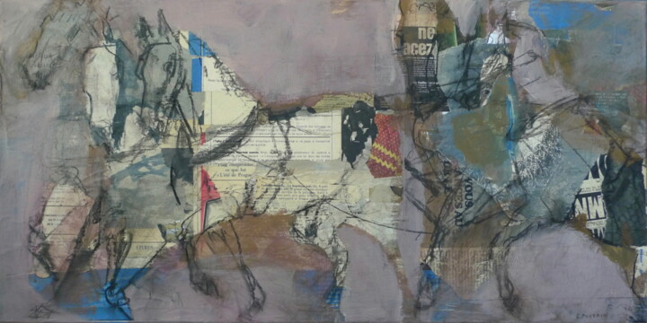 Collages titled "FRACAS" by Laurence Poitrin, Original Artwork, Collages Mounted on Wood Stretcher frame