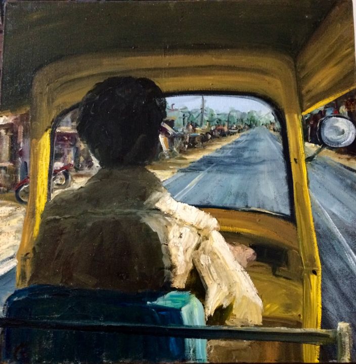 Peinture intitulée "Tuk Tuk - India" par Laurence Blanchard, Œuvre d'art originale, Huile