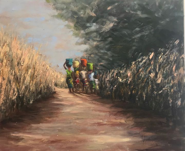 Painting titled "Back from the well…" by Laurence Blanchard, Original Artwork, Oil