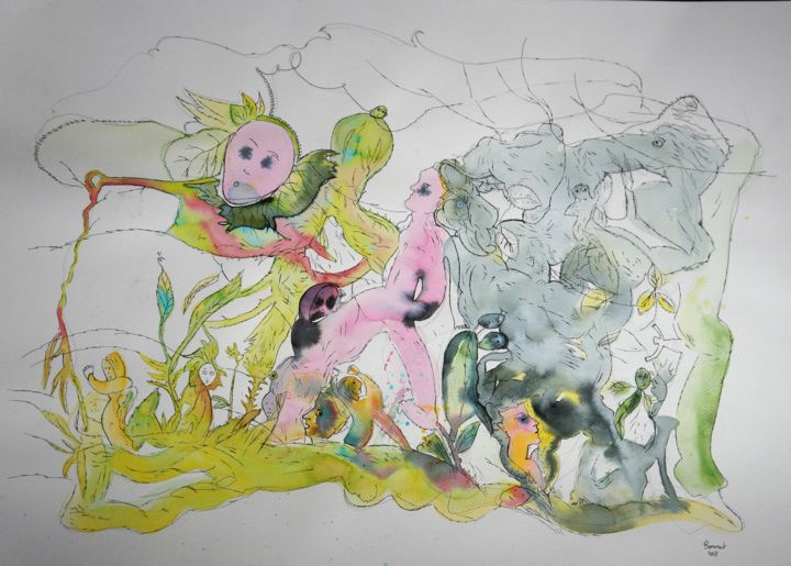 Картина под названием "Alchimie végétale 3" - Laurence Bonnet, Подлинное произведение искусства, Акварель
