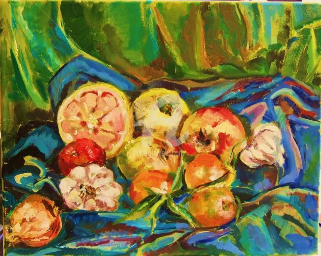 Peinture intitulée "Fruits" par Laurence Cohen, Œuvre d'art originale