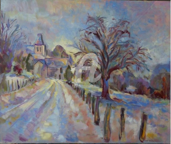 Painting titled "Village" by Laurence Cohen, Original Artwork