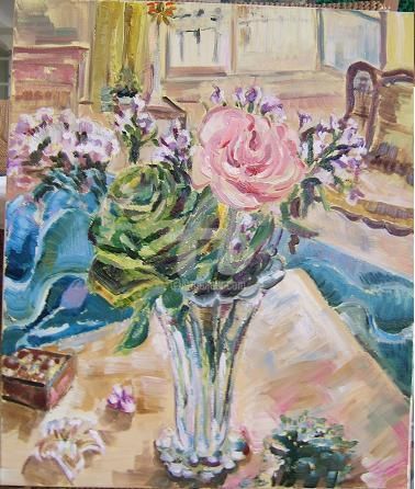 Peinture intitulée "Bouquet au choux" par Laurence Cohen, Œuvre d'art originale