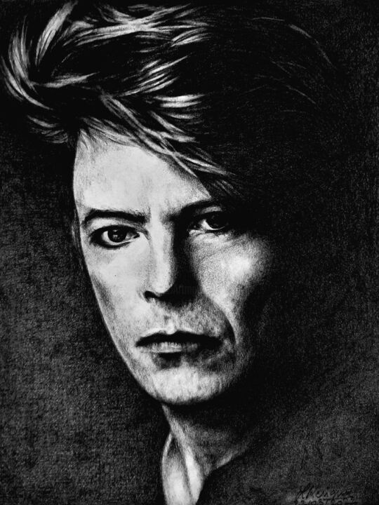 Dessin intitulée "David Bowie (2)" par Laurence Keriguy, Œuvre d'art originale, Crayon