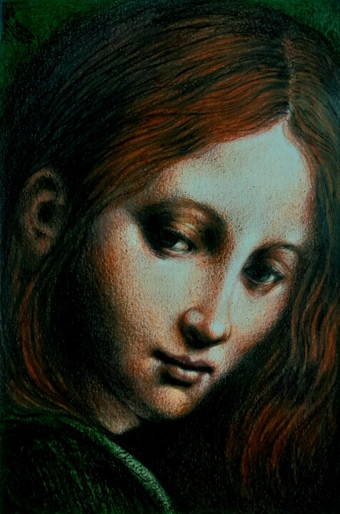 Drawing titled "Cheveux de feu" by Laurence Keriguy, Original Artwork, Pencil