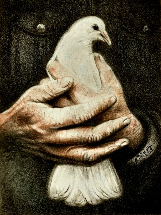 Tekening getiteld "La colombe blanche" door Laurence Keriguy, Origineel Kunstwerk, Potlood