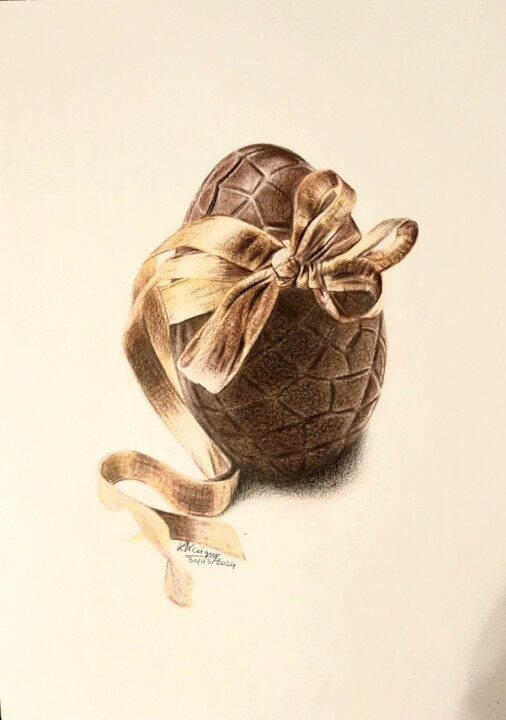 Dessin intitulée "Œuf de Pâques" par Laurence Keriguy, Œuvre d'art originale, Crayon