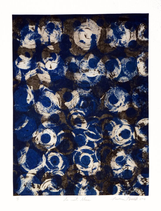 Gravures & estampes intitulée "La nuit bleue" par Laurence Prévost, Œuvre d'art originale, Eau-forte