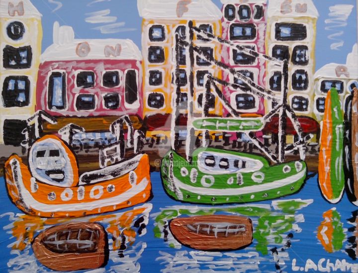 Painting titled "Honfleur" by Laurent A. Chatre, Original Artwork, Acrylic