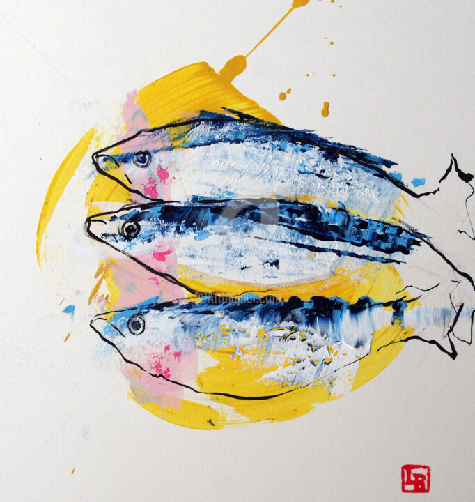Painting titled "sardines" by Laurent Bergues, Original Artwork, Acrylic