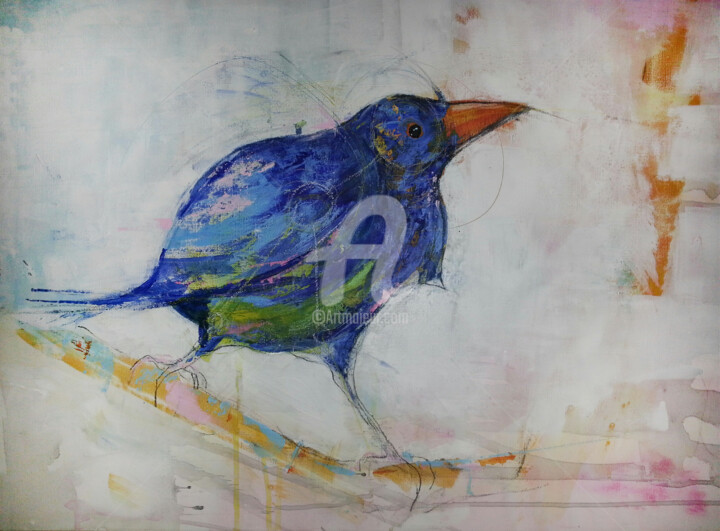 Картина под названием "El piou bleu" - Laurent Bergues, Подлинное произведение искусства, Акрил Установлен на Деревянная рам…