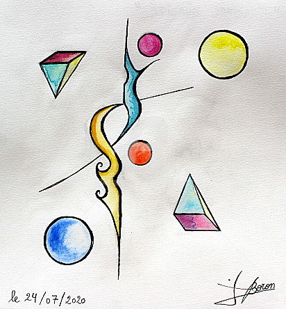 Peinture intitulée "FRACTAL Dualité" par Laurent Boron, Œuvre d'art originale, Aquarelle