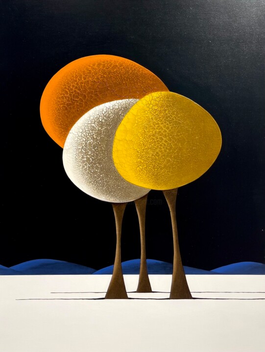 Pittura intitolato "Les arbres 02.03.24" da Laurent Bouro, Opera d'arte originale, Olio Montato su Pannello di legno
