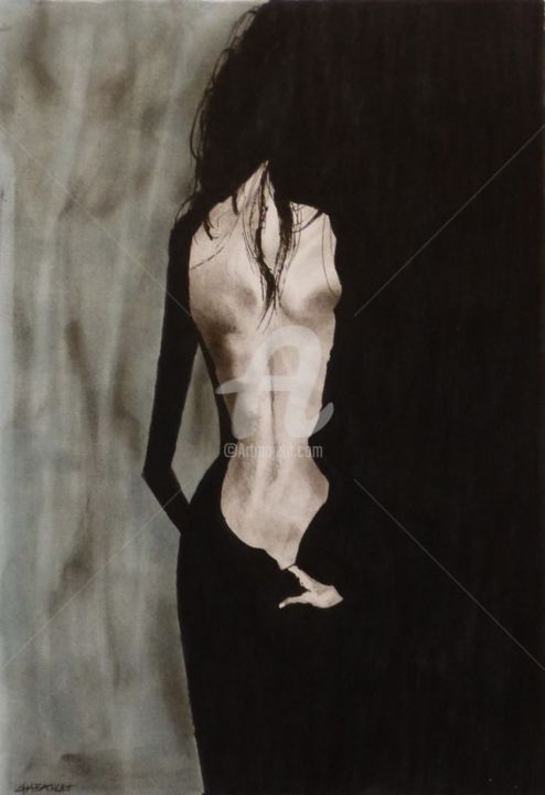 Рисунок под названием "série tenue de soir…" - Laurent Chabrillat, Подлинное произведение искусства, Древесный уголь