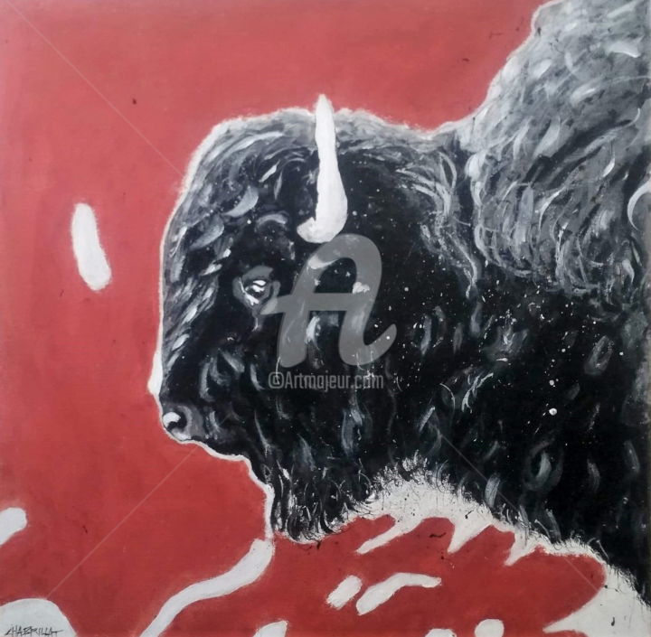 Painting titled "Bison 2" by Laurent Chabrillat, Original Artwork, Acrylic
