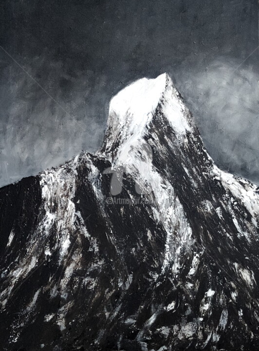 Peinture intitulée "Pic montagneux" par Laurent Chabrillat, Œuvre d'art originale, Huile