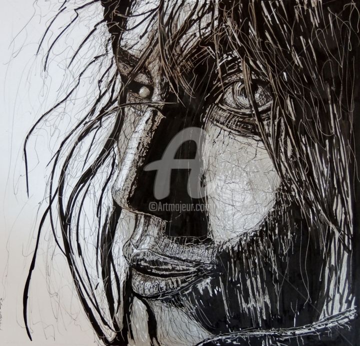Drawing titled "Portait 1" by Laurent Chabrillat, Original Artwork, Marker