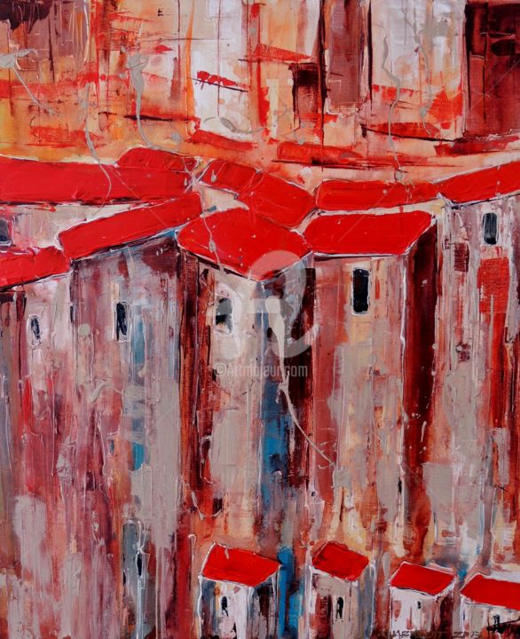 Painting titled "Les toits rouges 2" by Laurent Chabrillat, Original Artwork, Acrylic