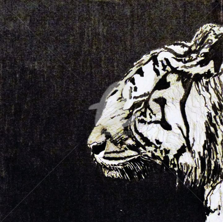 Dessin intitulée "Tigre" par Laurent Chabrillat, Œuvre d'art originale, Marqueur
