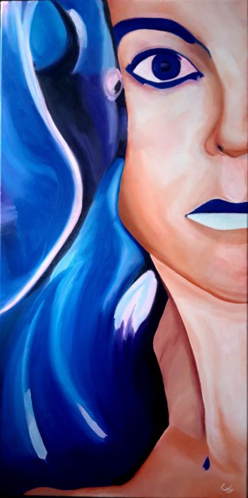 Painting titled "Aura bleue, peur bl…" by Laurent Chatail, Original Artwork, Oil