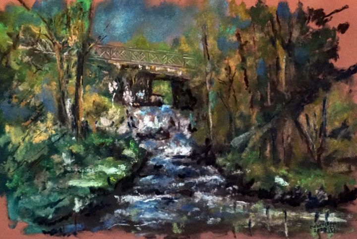 Painting titled "La Sioule à Montfer…" by Laurent Chevalet, Original Artwork, Pastel