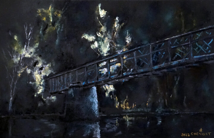 Painting titled "La passerelle de Ch…" by Laurent Chevalet, Original Artwork, Pastel