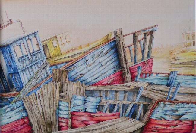 Painting titled "les vieux bateaux" by Laurent Coquard, Original Artwork