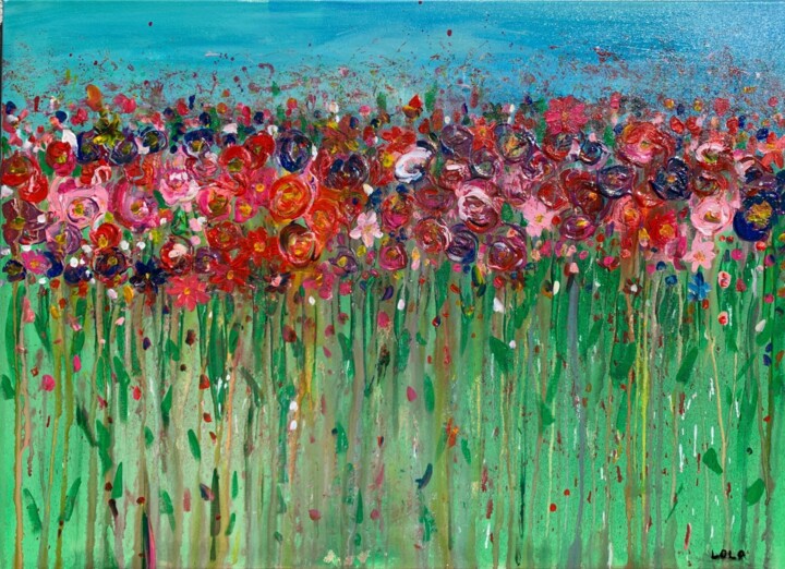 Painting titled "Wild Flowers" by Laurent Da Cunha, Original Artwork, Acrylic