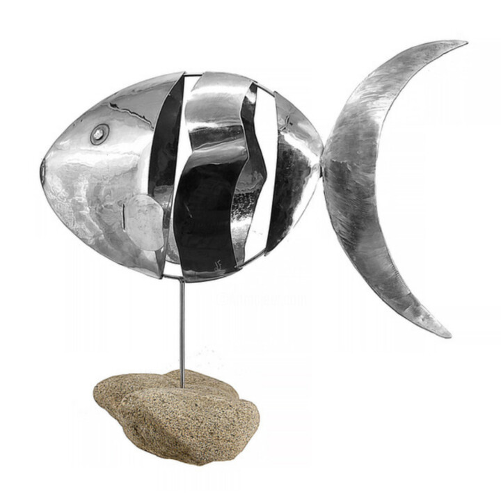 Sculpture titled "Poisson lune" by Laurent Fauchoix, Original Artwork, Metals