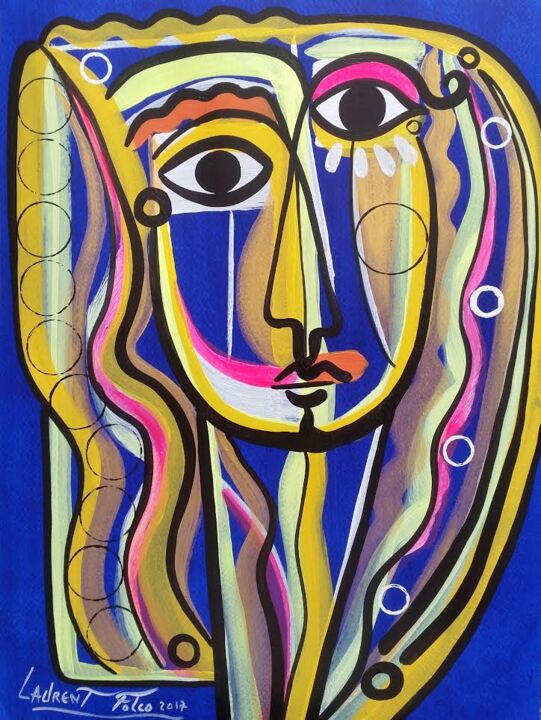 Painting titled "Portrait Fluo" by Laurent Folco, Original Artwork, Acrylic