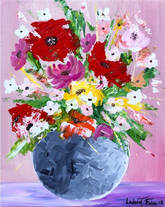 Painting titled "Les fleurs." by Laurent Folco, Original Artwork, Acrylic