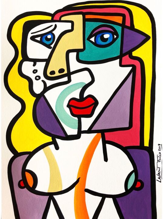 Pintura titulada "Portrait cubiste" por Laurent Folco, Obra de arte original, Acrílico