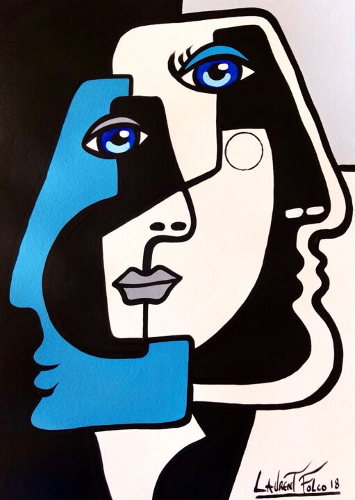 Peinture intitulée "Portrait bleu." par Laurent Folco, Œuvre d'art originale, Acrylique