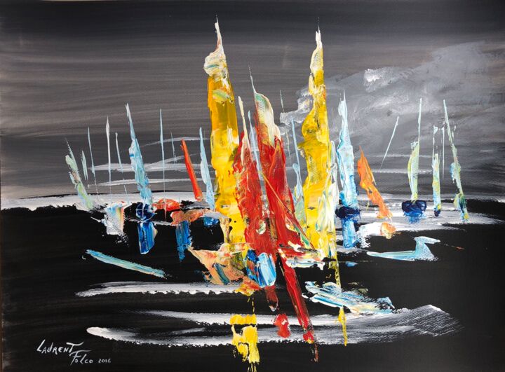 Schilderij getiteld "Paysage marin" door Laurent Folco, Origineel Kunstwerk, Acryl