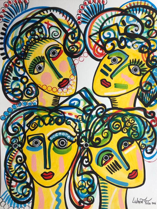 Peinture intitulée "Les quatres visages." par Laurent Folco, Œuvre d'art originale, Acrylique