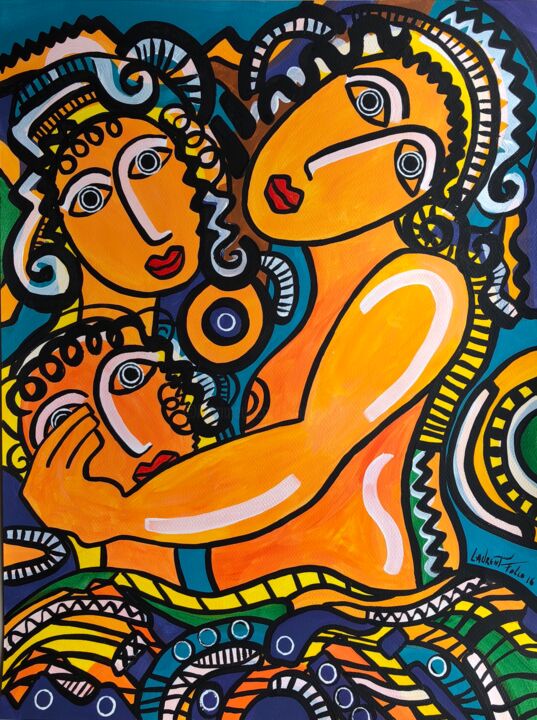 Painting titled "Les trois femmes. 2" by Laurent Folco, Original Artwork, Acrylic