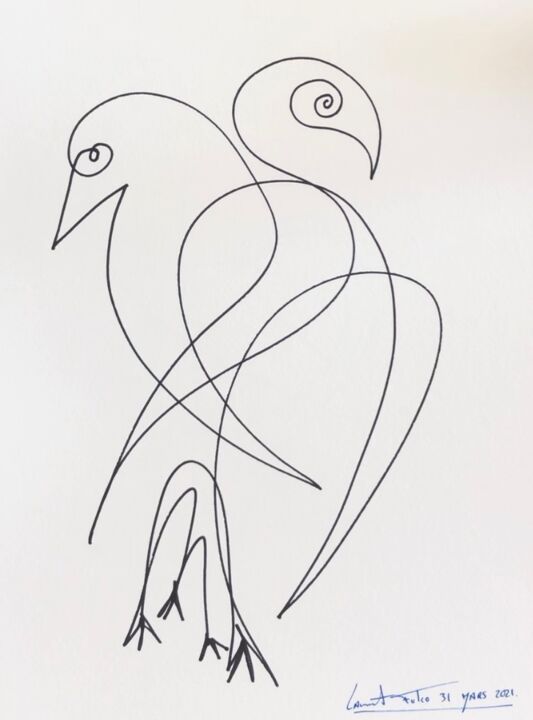 Dessin intitulée "Oiseau5" par Laurent Folco, Œuvre d'art originale, Marqueur